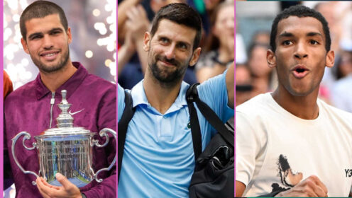 Pictured: Carlos Alcaraz, Novak Djokovic and Felix Auger-Aliassime