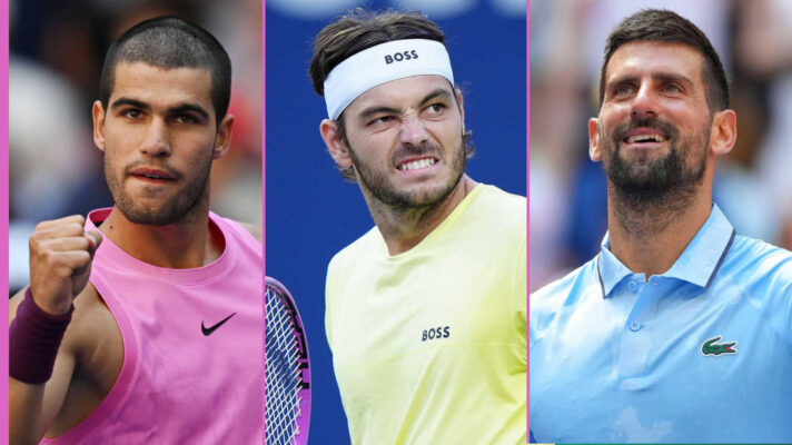 Pictured: Carlos Alcaraz, Taylor Fritz, Novak Djokovic