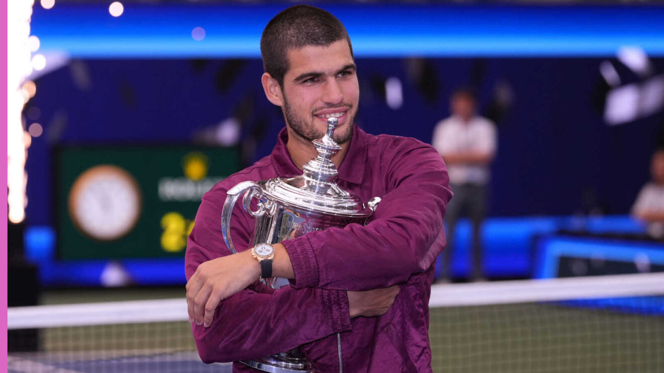 Pictured: Carlos Alcaraz hugs US Open trophy