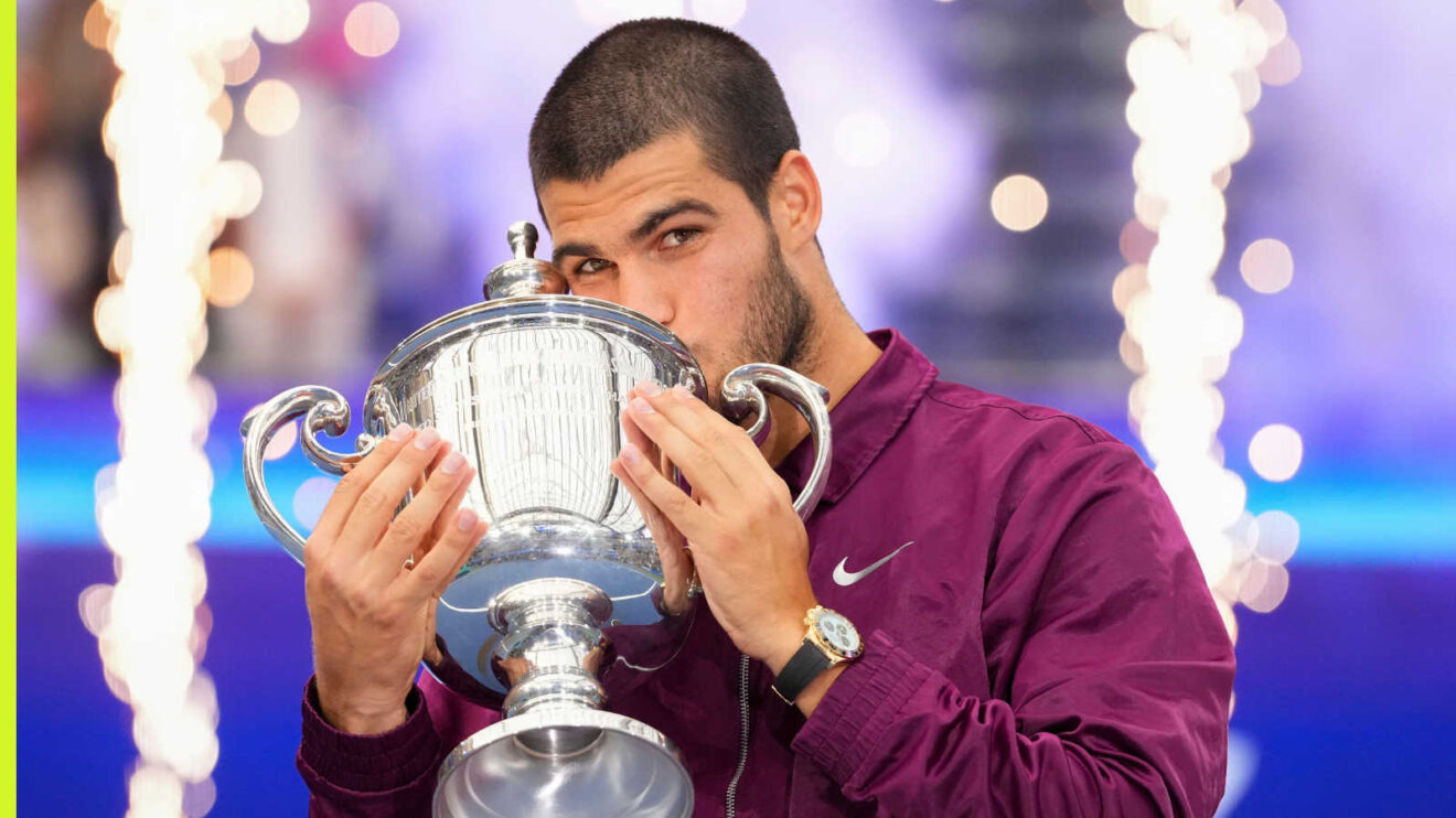 Pictured: Carlos Alcaraz with US Open trophy