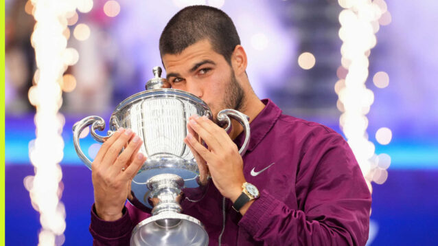 Pictured: Carlos Alcaraz with US Open trophy