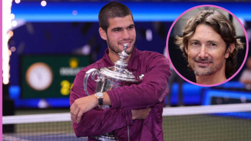 Pictured: Carlos Alcaraz with coach Juan Carlos Ferrero inset