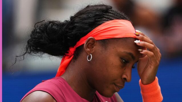 Coco Gauff looks on