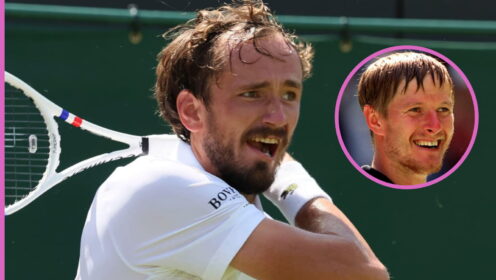 Pictured: Daniil Medvedev and Yevgeny Kafelnikov.