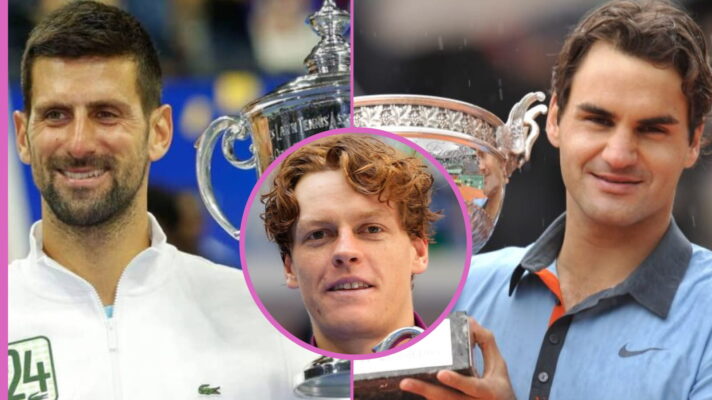 Pictured: Roger Federer, Novak Djokovic, and Jannik Sinner.