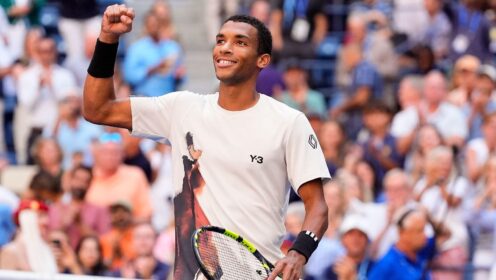 Felix Auger-Aliassime celebrates.