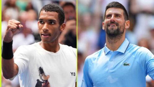 Pictured: Felix Auger-Aliassime and Novak Djokovic