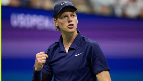 Pictured: Jannik Sinner during his match