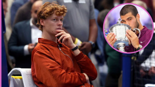 Pictured: Jannik Sinner with Carlos Alcaraz inset