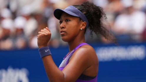 Pictured: Naomi Osaka fistpumps during a match.