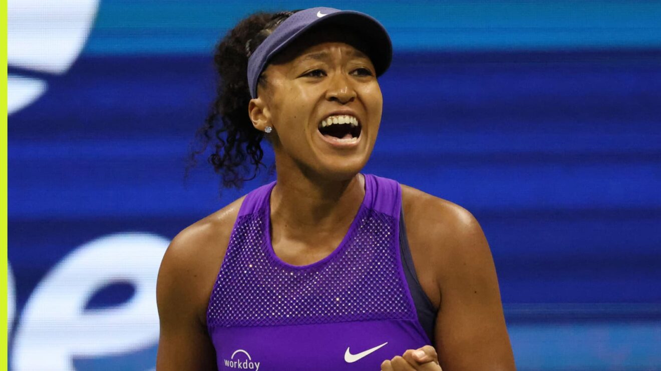 Naomi Osaka celebrates reacts