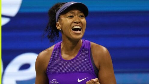 Naomi Osaka celebrates reacts