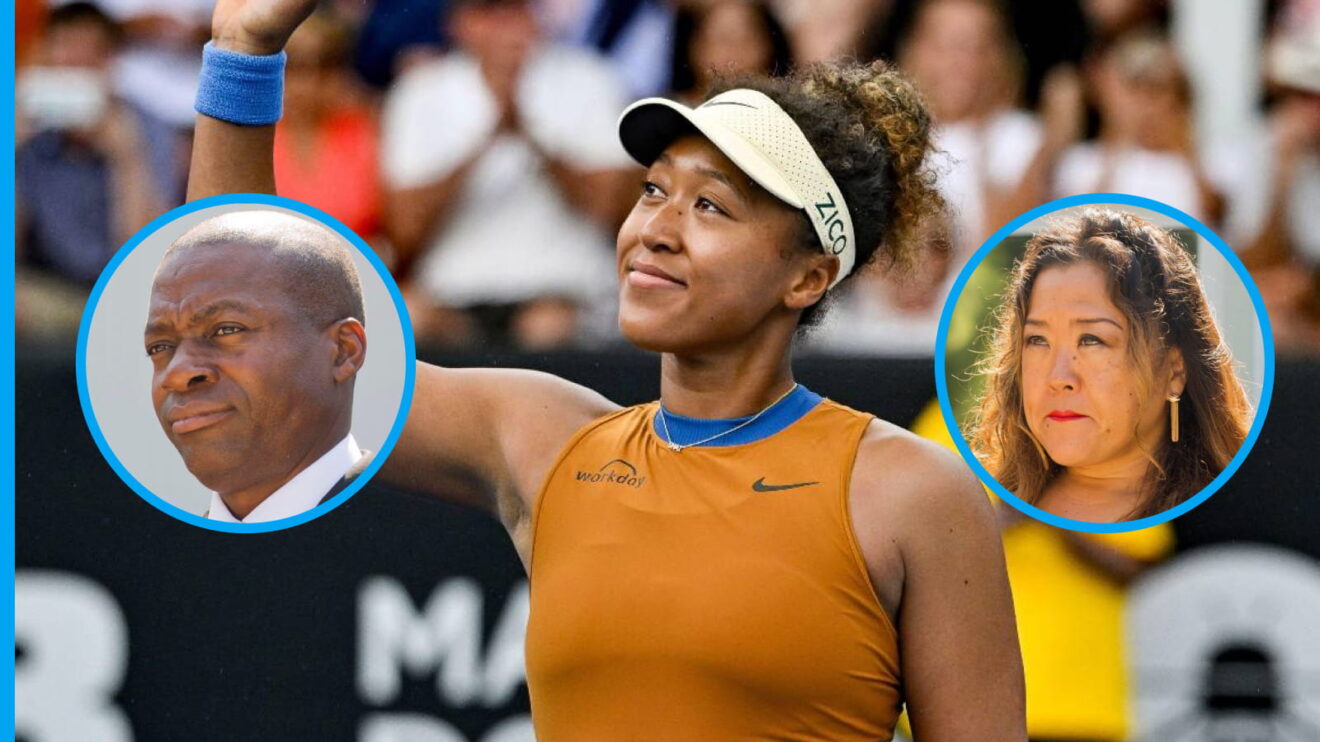 Naomi Osaka (centre) with parents Leonard Francois (left) and Tamaki Osaka (right?