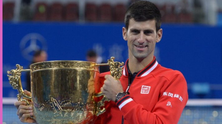 Novak Djokovic lifts the 2015 China Open title.