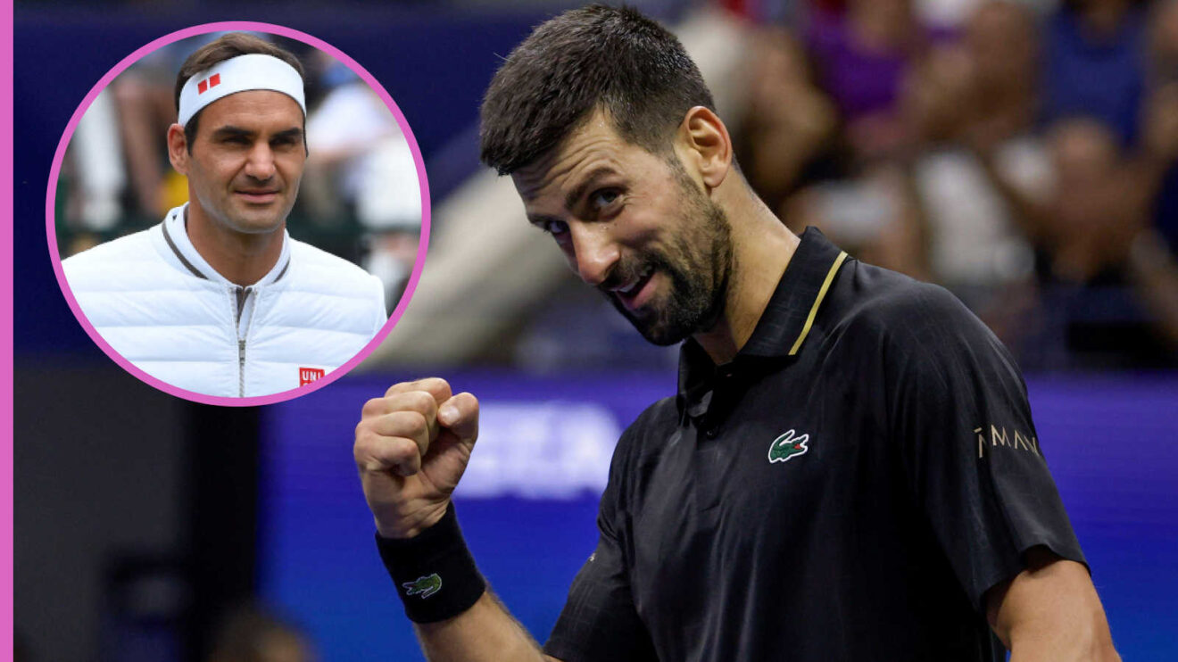 Pictured: Novak Djokovic with Roger Federer inset
