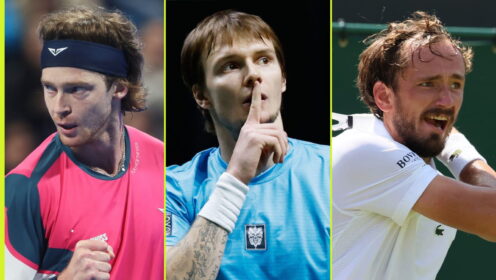 Pictured L-R: Andrey Rublev, Alexander Bublik, and Daniil Medvedev.