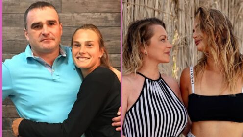 Pictured: Aryna Sabalenka with parents Sergiy and Yulia.