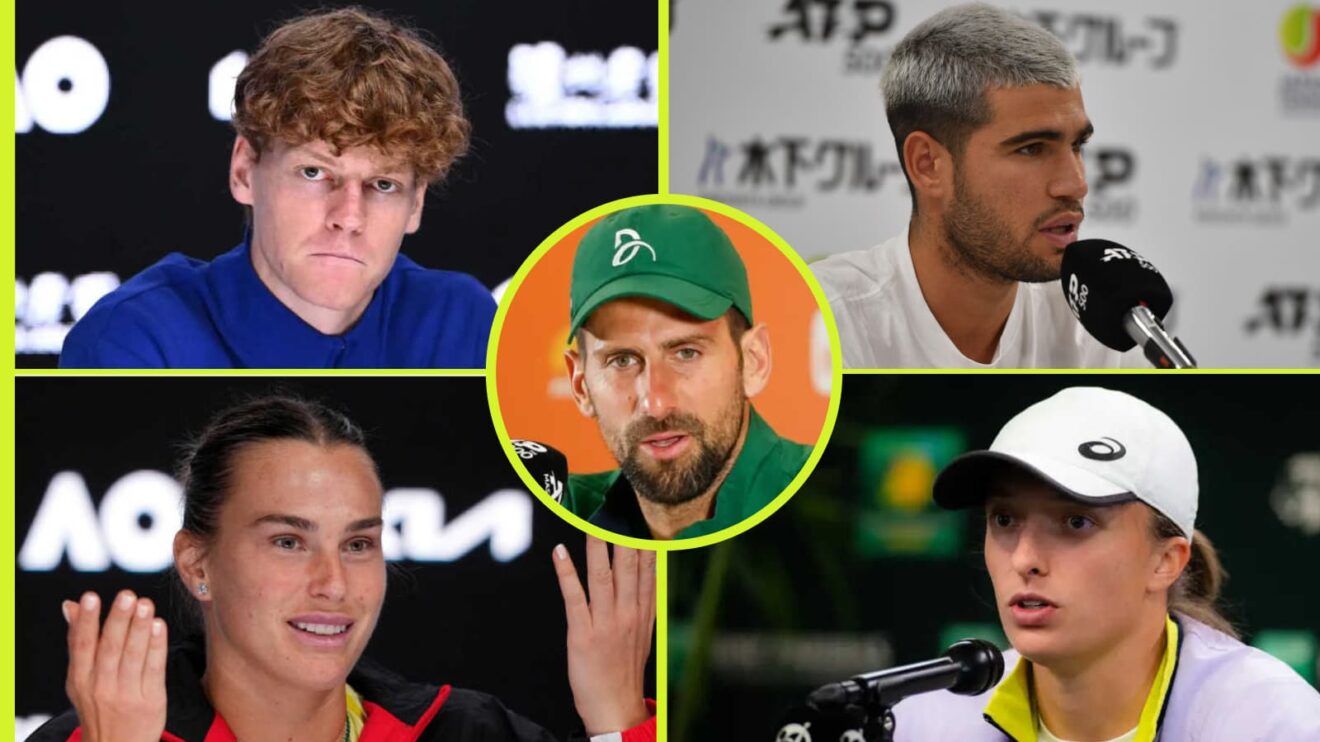 Jannik Sinner, Carlos Alcaraz, Novak Djokovic, Aryna Sabalenka and Iga Swiatek