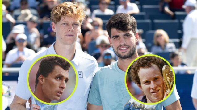 Pictured: Jannik Sinner, Carlos Alcaraz, Ivan Lendl, and John McEnroe.