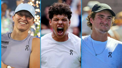 Pictured L-R: Iga Swiatek, Ben Shelton, and Joao Fonseca.