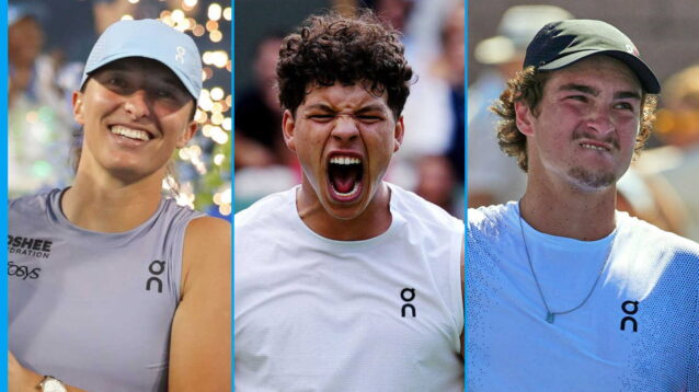 Pictured L-R: Iga Swiatek, Ben Shelton, and Joao Fonseca.