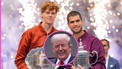Pictured: Jannik Sinner, Carlos Alcaraz, and Donald Trump.