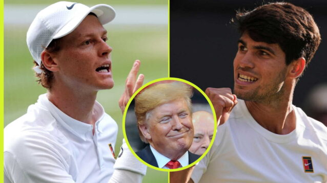Pictured: Jannik Sinner, Carlos Alcaraz, and Donald Trump.