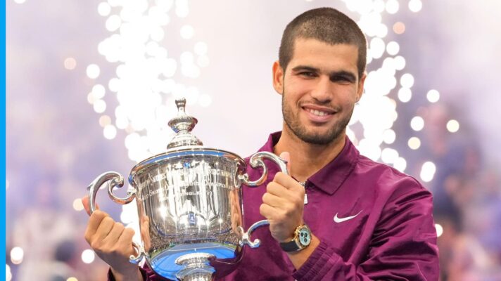 Carlos Alcaraz Carlos Alcaraz with the 2025 US Open trophy