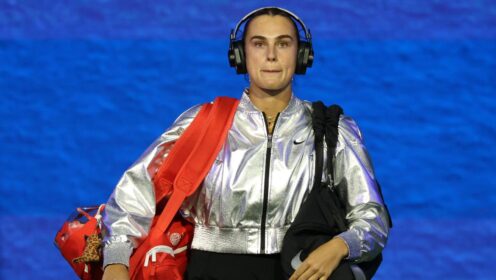 Aryna Sabalenka stepping onto the court