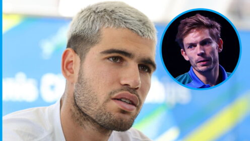 Pictured: Carlos Alcaraz and Nicolas Mahut.