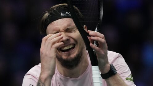 Alexander Bublik celebrates after a win.