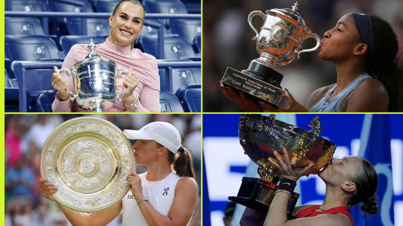 Pictured: Aryna Sabalenka, Coco Gauff, Iga Swiatek and Amanda Anisimova