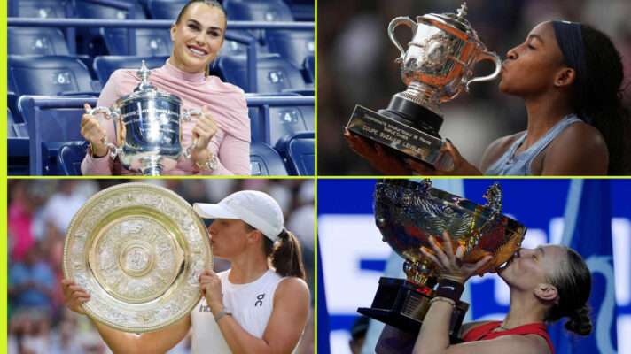 Pictured: Aryna Sabalenka, Coco Gauff, Iga Swiatek and Amanda Anisimova