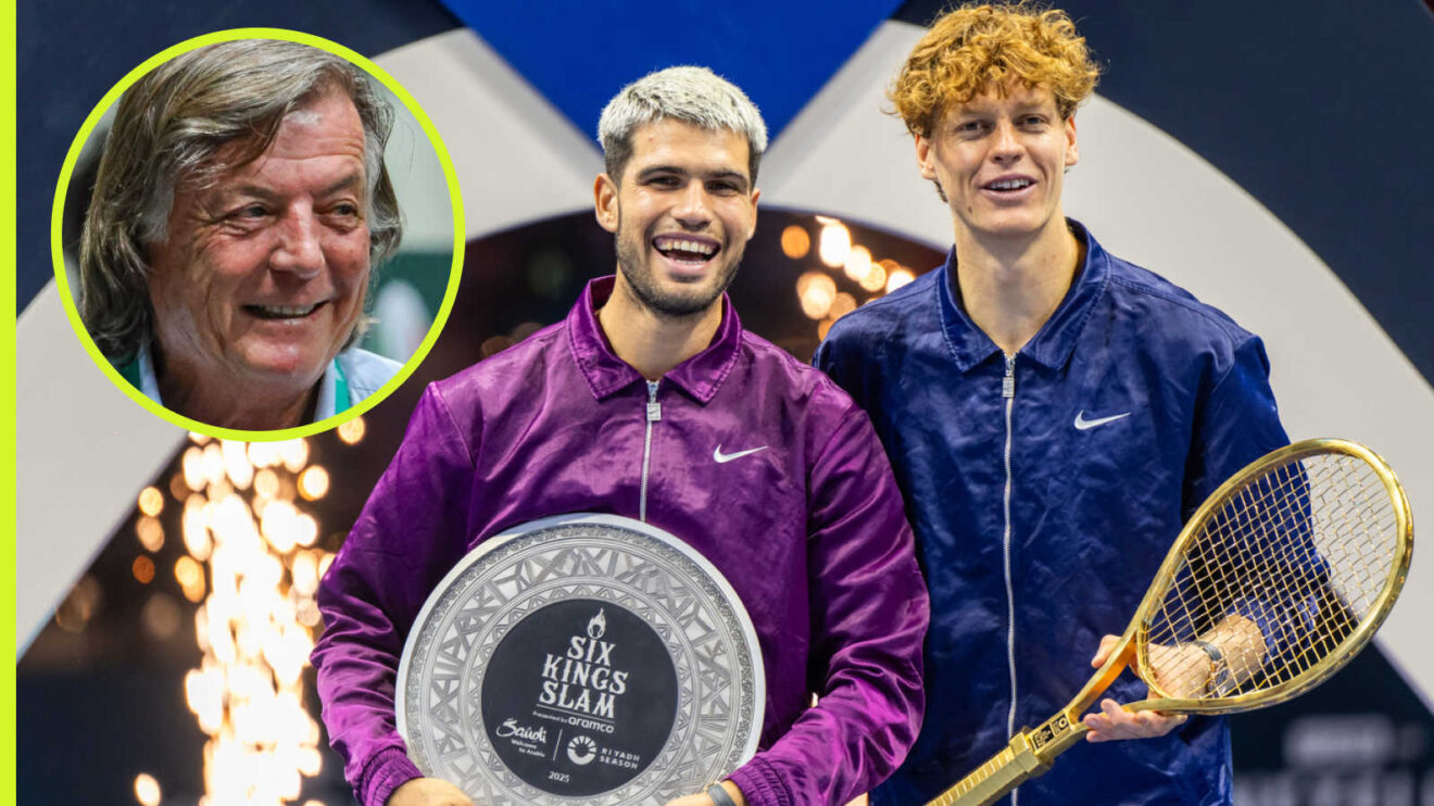 Pictured: Carlos Alcaraz and Jannik Sinner with inset of Adriano Panatta