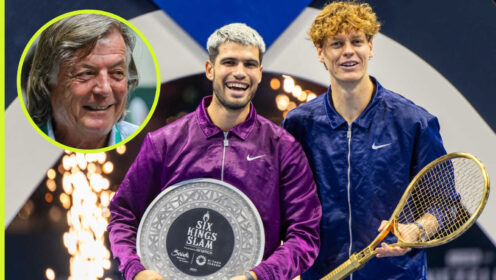 Pictured: Carlos Alcaraz and Jannik Sinner with inset of Adriano Panatta