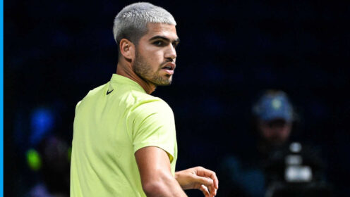 Pictured: Carlos Alcaraz during a match