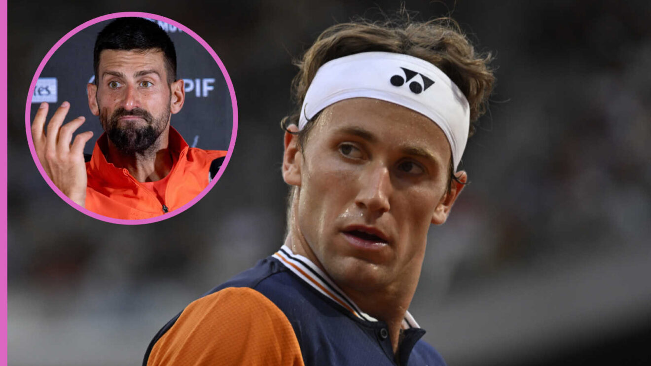 Pictured: Casper Ruud with Novak Djokovic inset