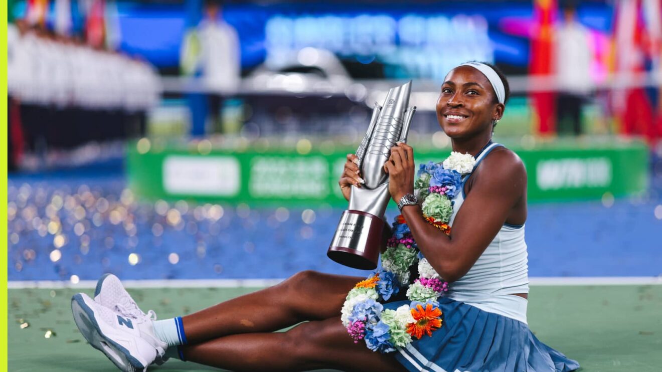 Pictured: Coco Gauff with Wuhan Open trophy