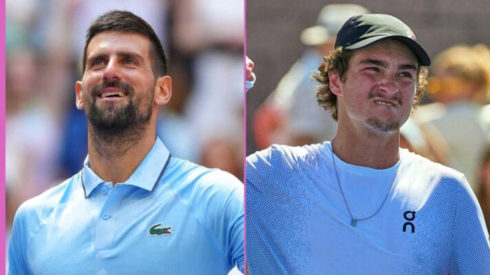 Pictured L-R: Novak Djokovic and Joao Fonseca.