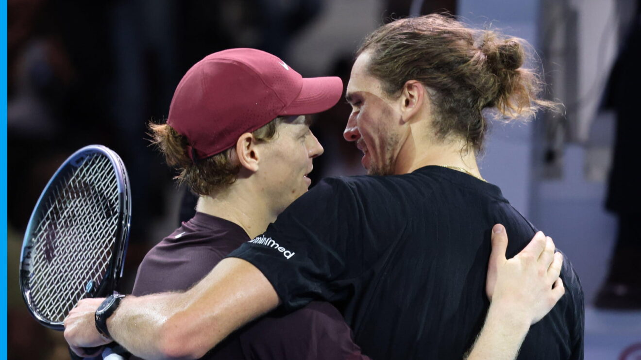 Pictured: Jannik Sinner and Alexander Zverev embrace in Vienna.