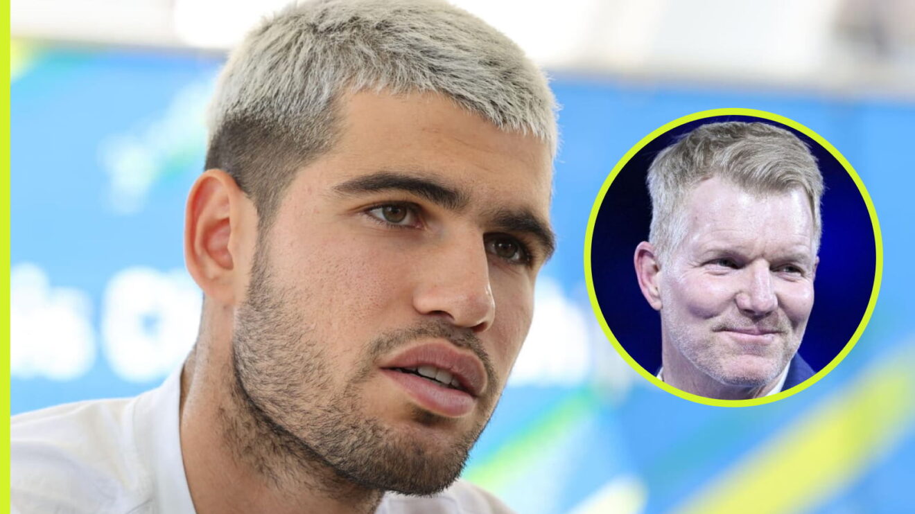 Pictured: Carlos Alcaraz and Jim Courier.