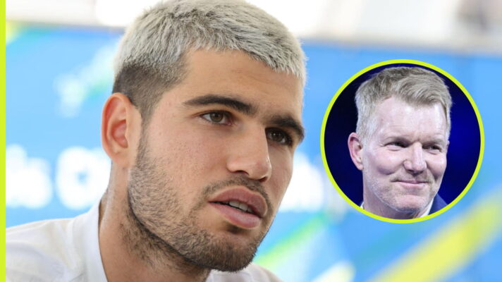 Pictured: Carlos Alcaraz and Jim Courier.