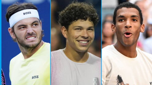 Pictured L-R: Taylor Fritz, Ben Shelton, Felix Auger-Aliassime.
