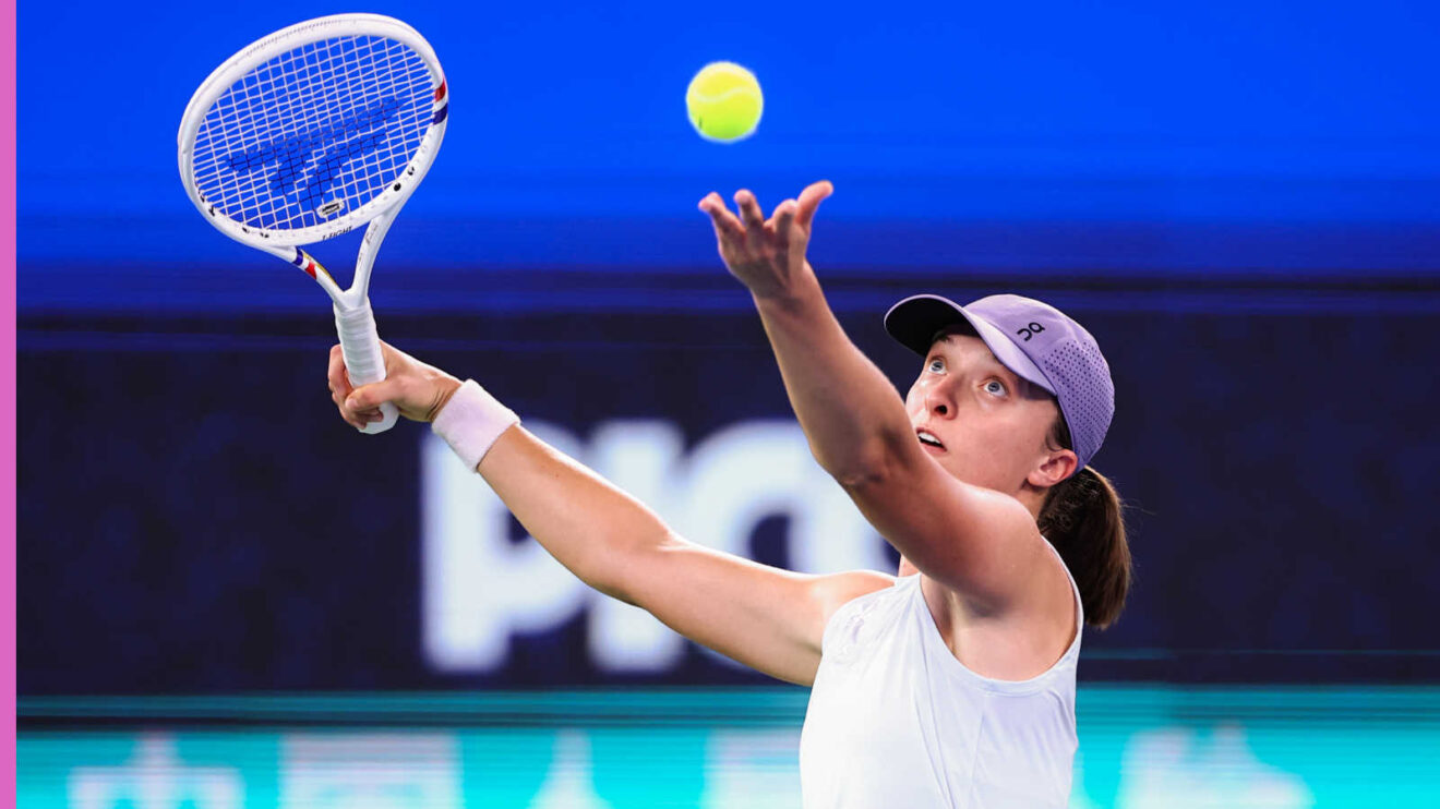 Pictured: Iga Swiatek serving