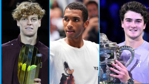 Pictured: Jannik Sinner, Felix Auger-Aliassime and Joao Fonseca