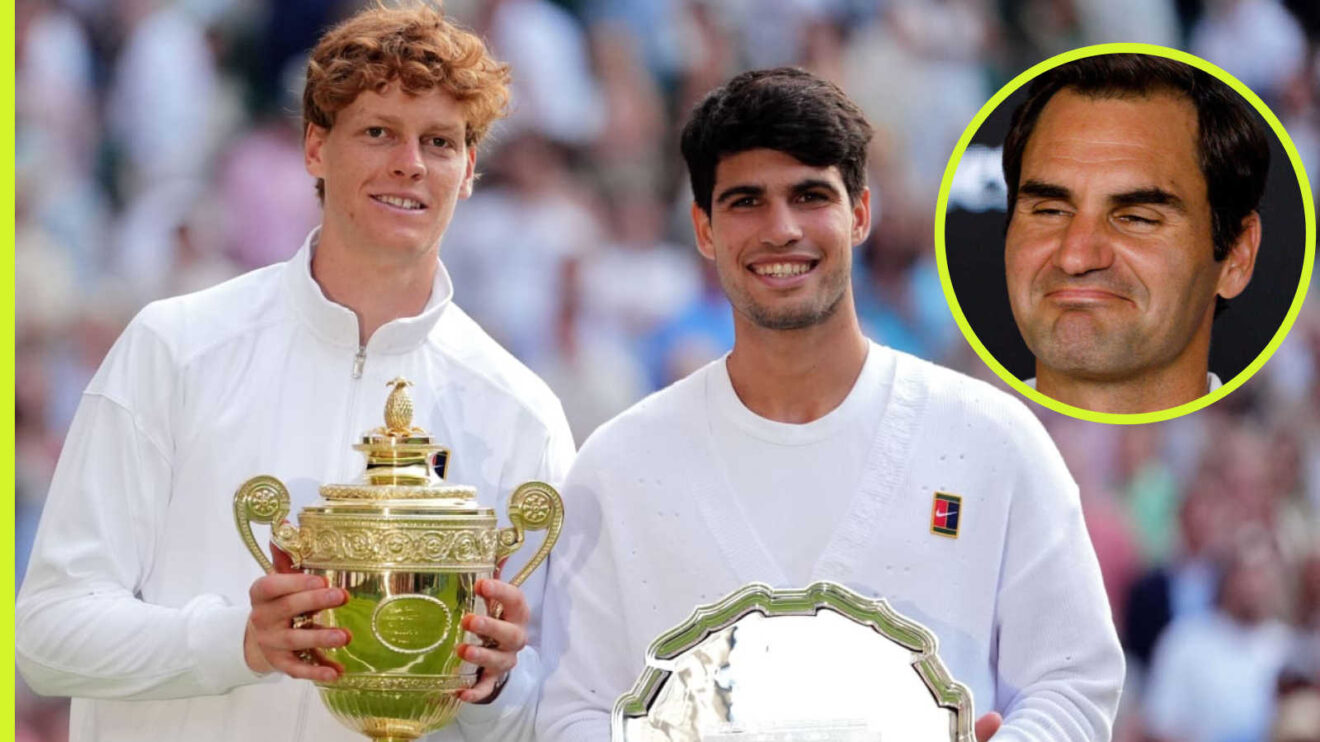 Pictured: Jannik Sinner and Carlos Alcaraz with Roger Federer inset