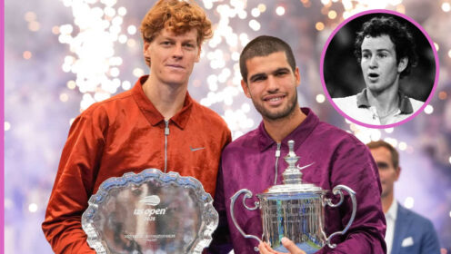 Pictured: Jannik Sinner and Carlos Alcaraz with inset of John McEnroe
