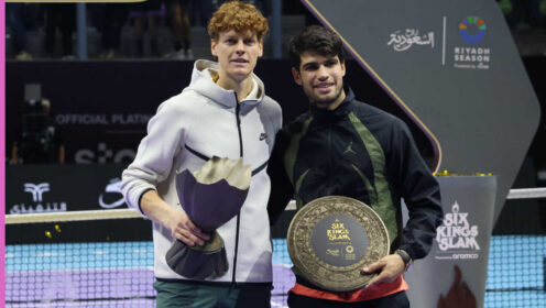 Pictured: Jannik Sinner and Carlos Alcaraz at 2024 6 Kings Slam
