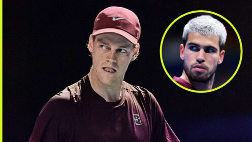 Pictured: Jannik Sinner with Carlos Alcaraz inset