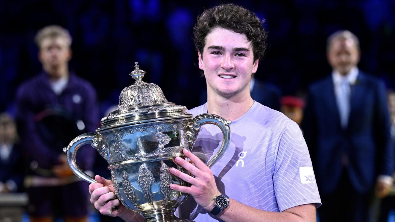 Pictured: Joao Fonseca lifts the Swiss Indoors title.